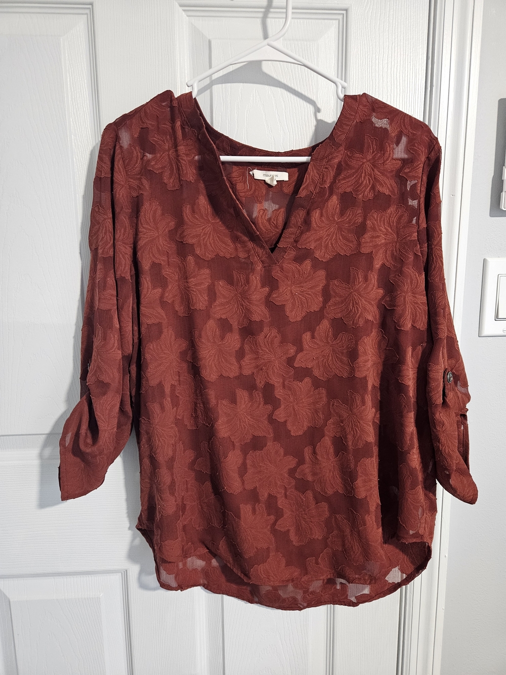 Maurices Rust Floral V-Neck Textured Blouse